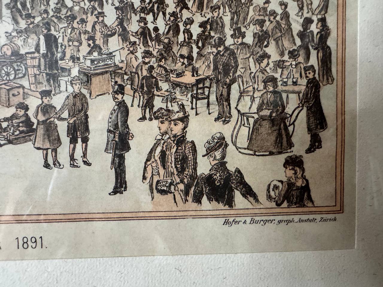 Erinnerung an den Zürichsee, Februar 1891 (Seegfrörni) – Kolorierte Lithographie von Hofer & Burger — Vorderseite
