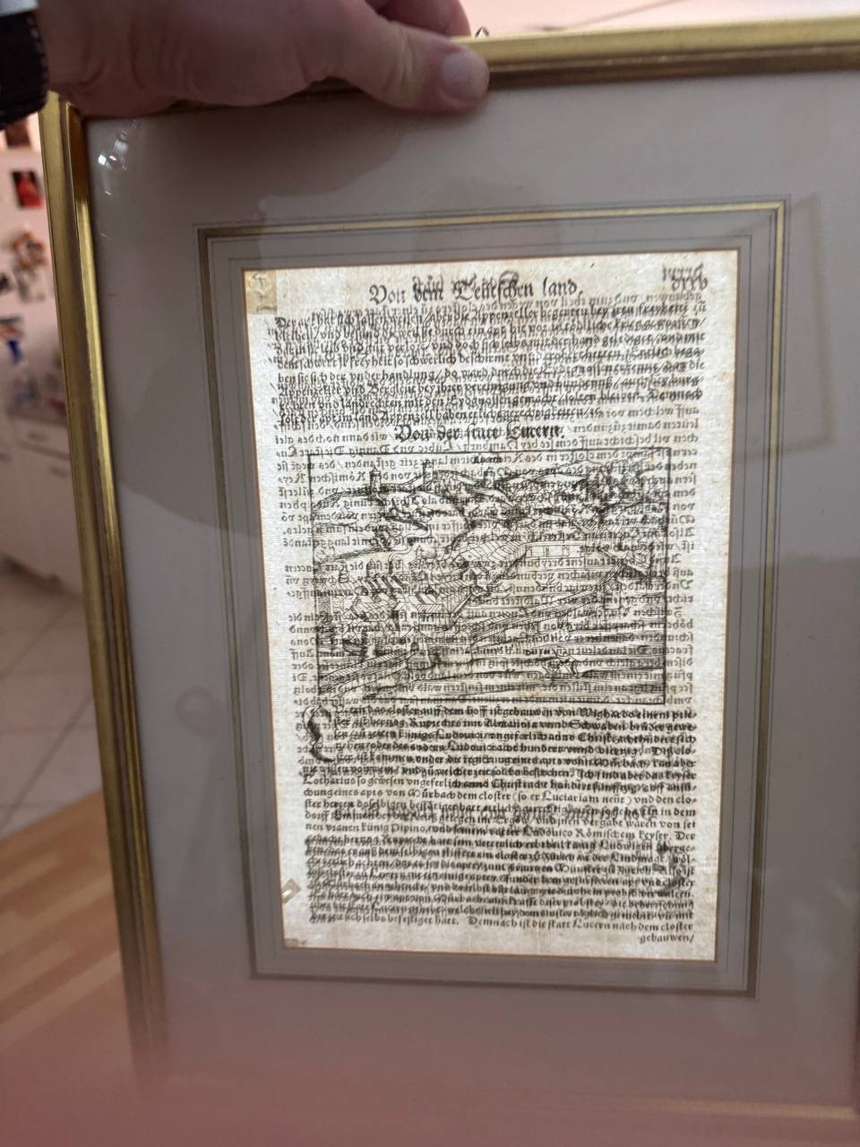 Luzern Stadtansicht – Original-Holzschnitt aus Sebastian Münsters Cosmographia, 16. Jahrhundert — Vorderseite
