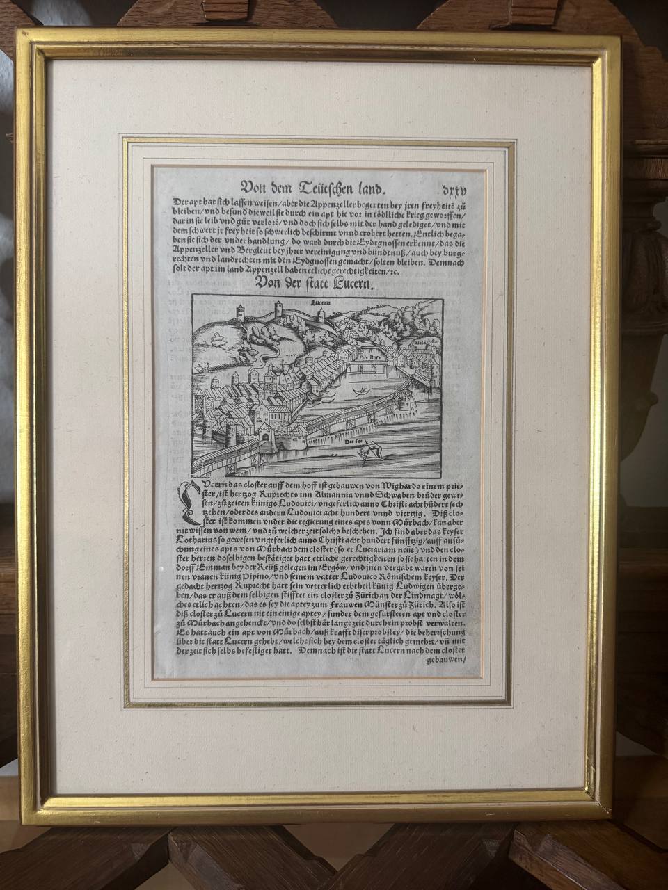 Luzern Stadtansicht – Original-Holzschnitt aus Sebastian Münsters Cosmographia, 16. Jahrhundert — Rückseite