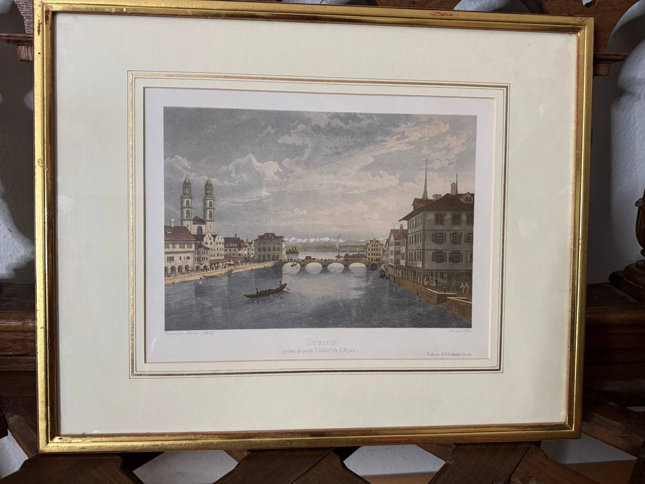 Zürich – Ansicht vom Hôtel de l'Épée, kolorierte Lithographie nach Corrodi, 1837 — Vorderseite