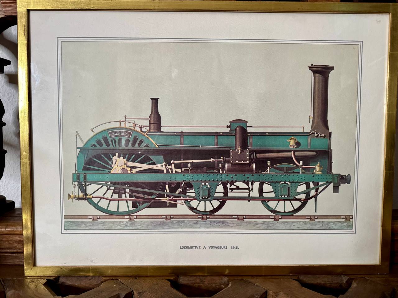 Locomotive à Voyageurs 1846 – Dampflokomotive Typ Crampton, J.F. Cail & Cie Paris – Chromolithographie nach Musée National de Compiègne
