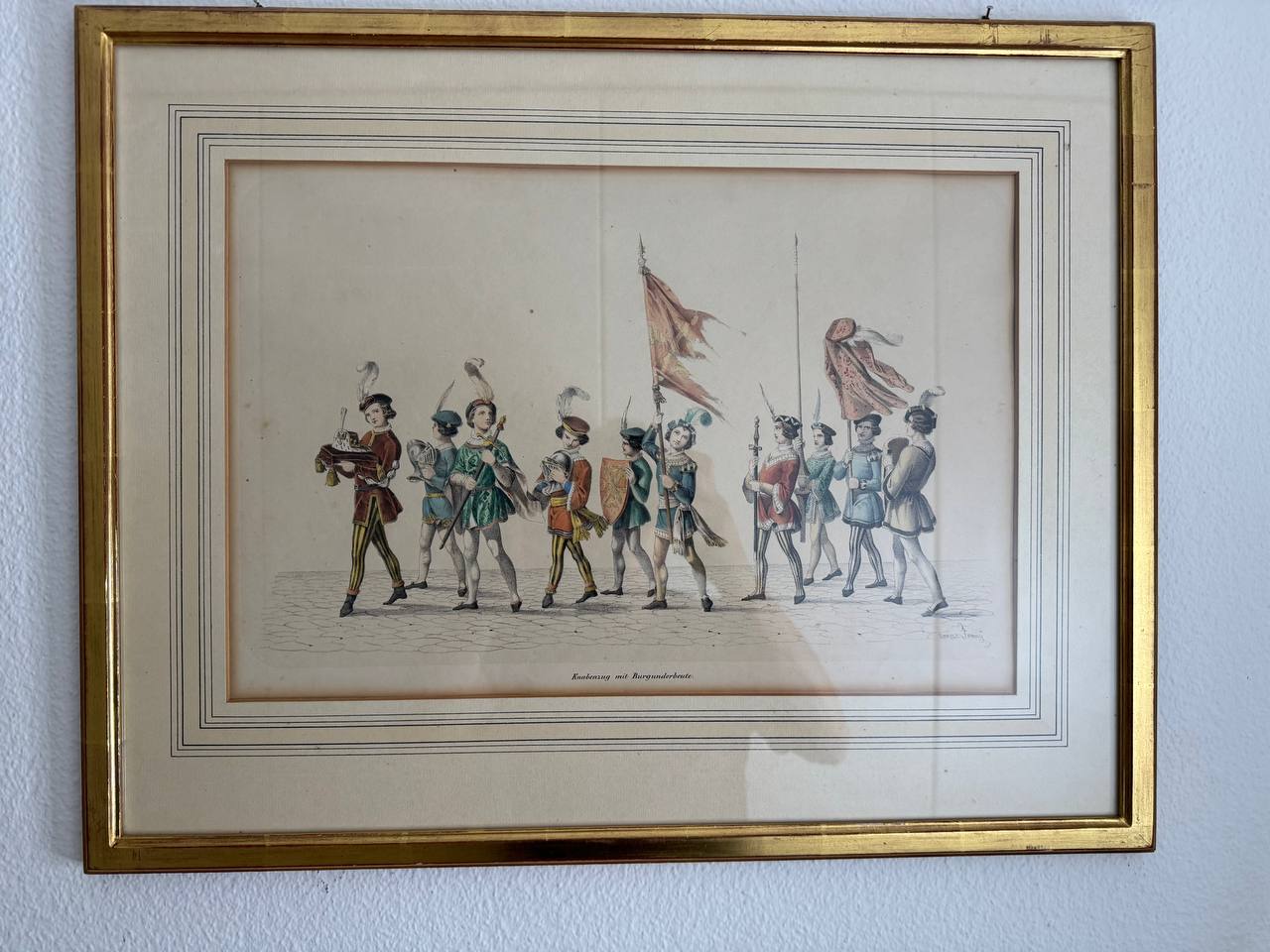 Knabenzug mit Burgunderbeute – Kolorierte Lithographie, 19. Jahrhundert