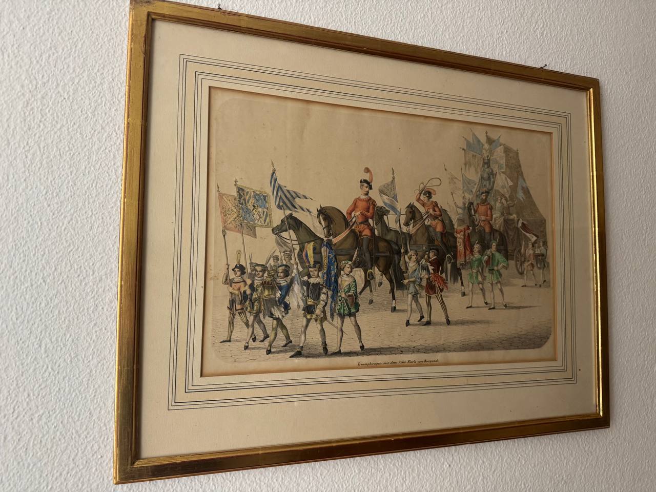 Triumphwagen mit dem Zelte Karls von Burgund – Kolorierter Stahlstich, 19. Jahrhundert — Kontext