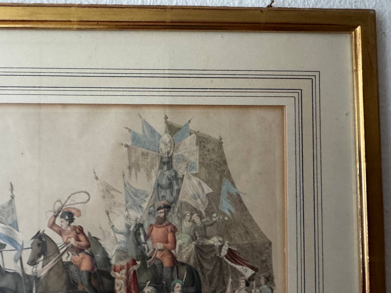 Triumphwagen mit dem Zelte Karls von Burgund – Kolorierter Stahlstich, 19. Jahrhundert — Rahmen