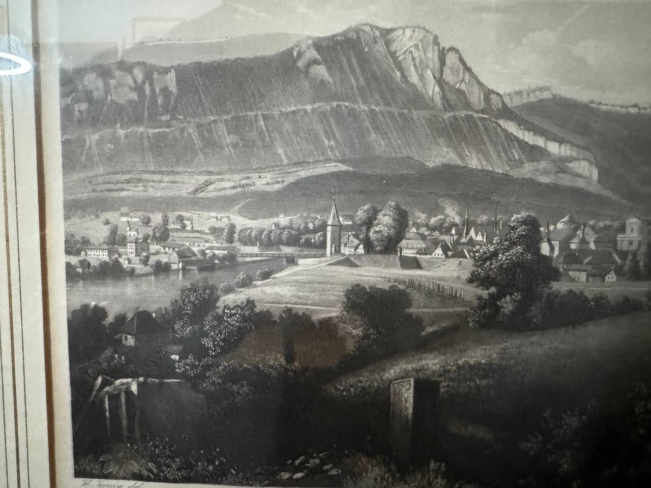 Solothurn – Vedute der Stadt mit Weissenstein, Stahlstich 19. Jahrhundert — Vorderseite