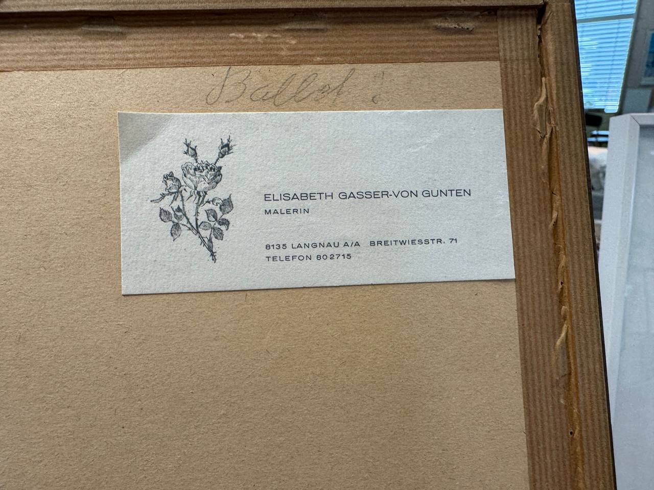 Rosa Rose — Aquarell von Elisabeth Gasser-von Gunten, Langnau a/A — Rückseite