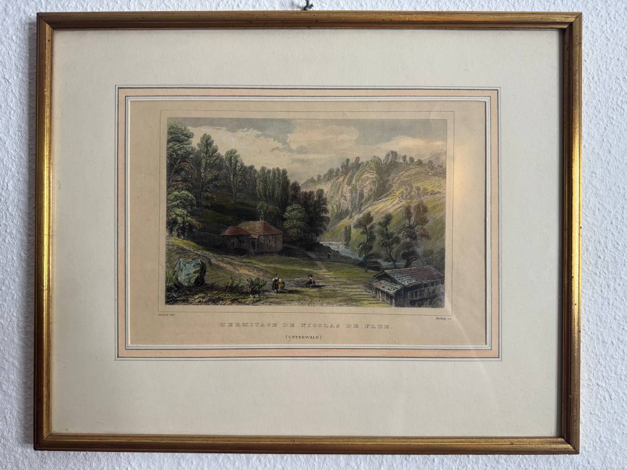 Einsiedelei des Niklaus von Flüe (Unterwalden) – kolorierter Stahlstich, Girard / Bichop, ca. 1840