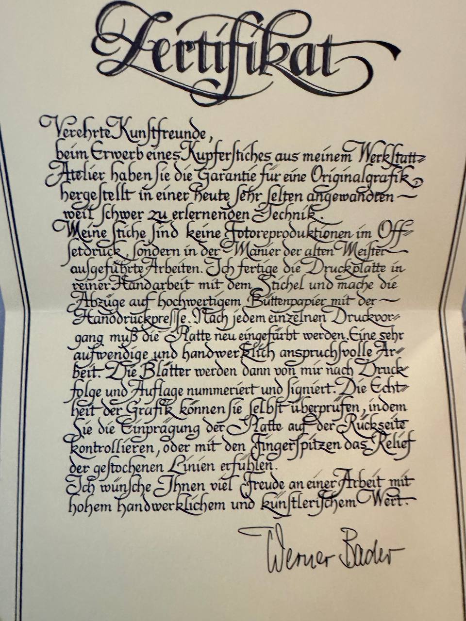Unterägeri, Dorfplatz – Originalkupferstich Nr. 65/150, Werner Bader (1983) — sticker