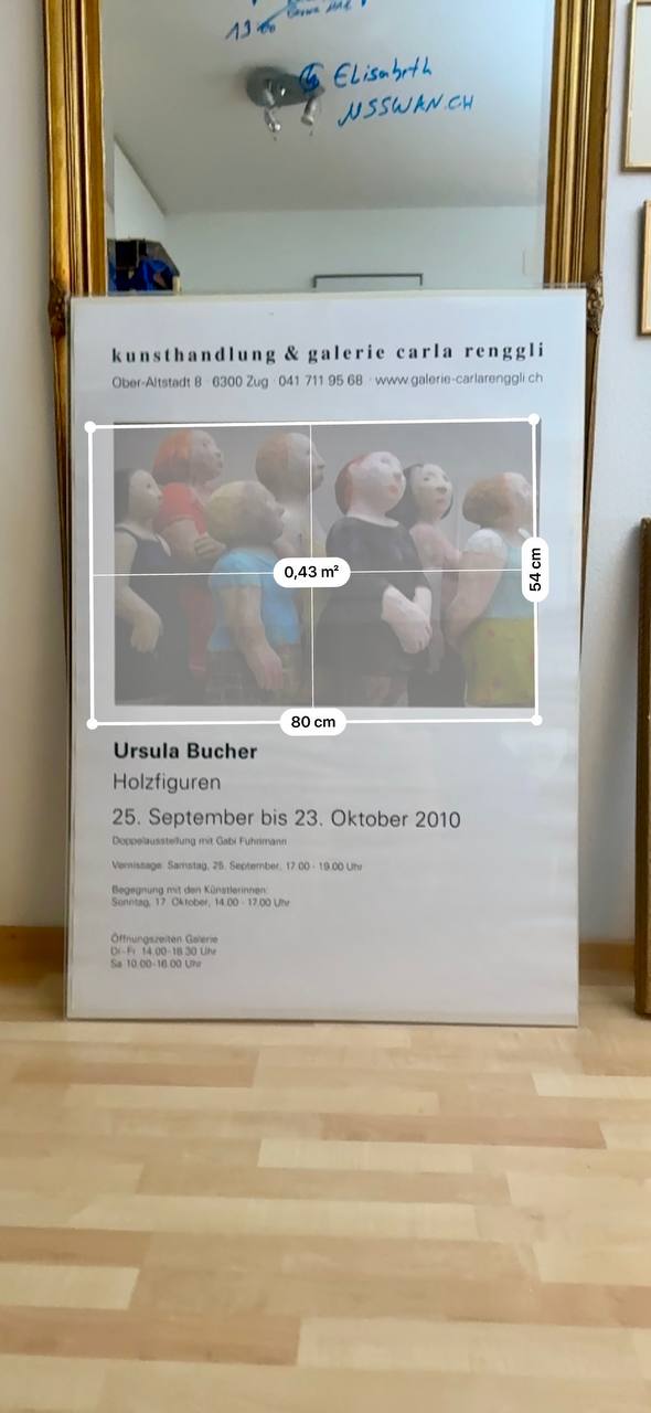Ausstellungsplakat Ursula Bucher – Holzfiguren, Galerie Carla Renggli Zug 2010 — Vorderseite