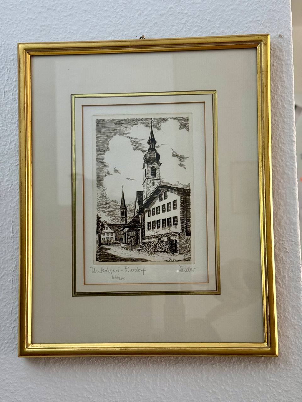 Unterägeri-Oberdorf – Originalkupferstich Nr. 66/200, signiert Werner Bader, 1983