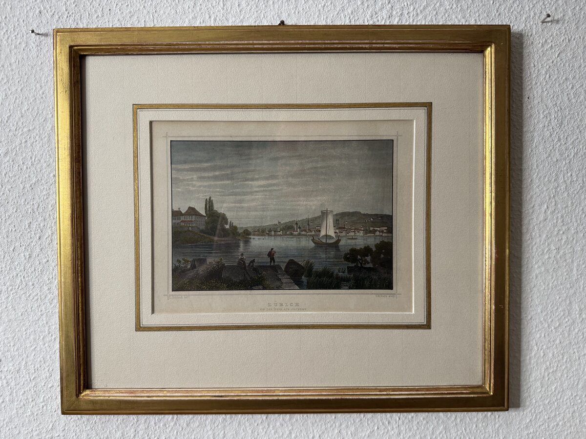 Zürich von der Enge aus gesehen – Kolorierter Stahlstich nach L. Rohbock
