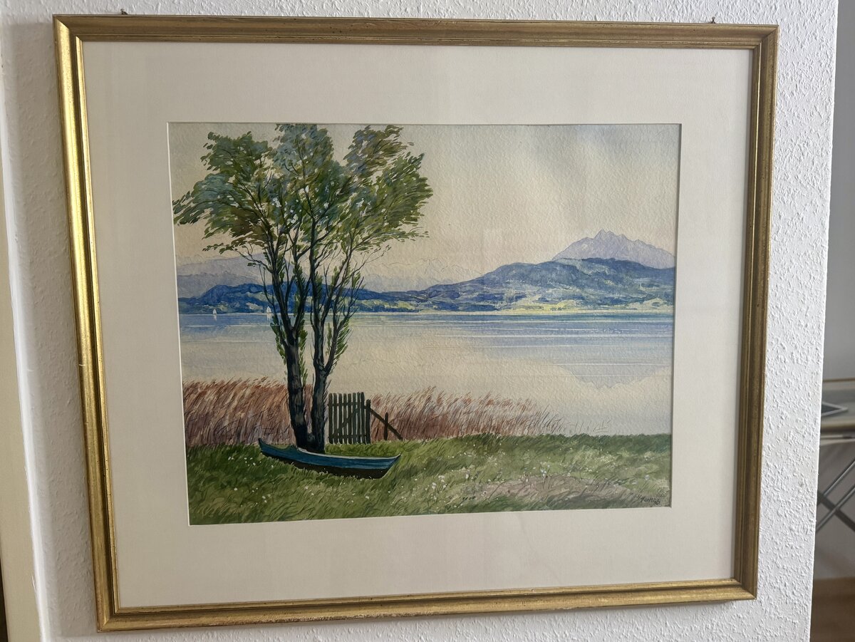 Aquarell «Am Zugersee mit Blick auf den Pilatus» von H. Hartlieb