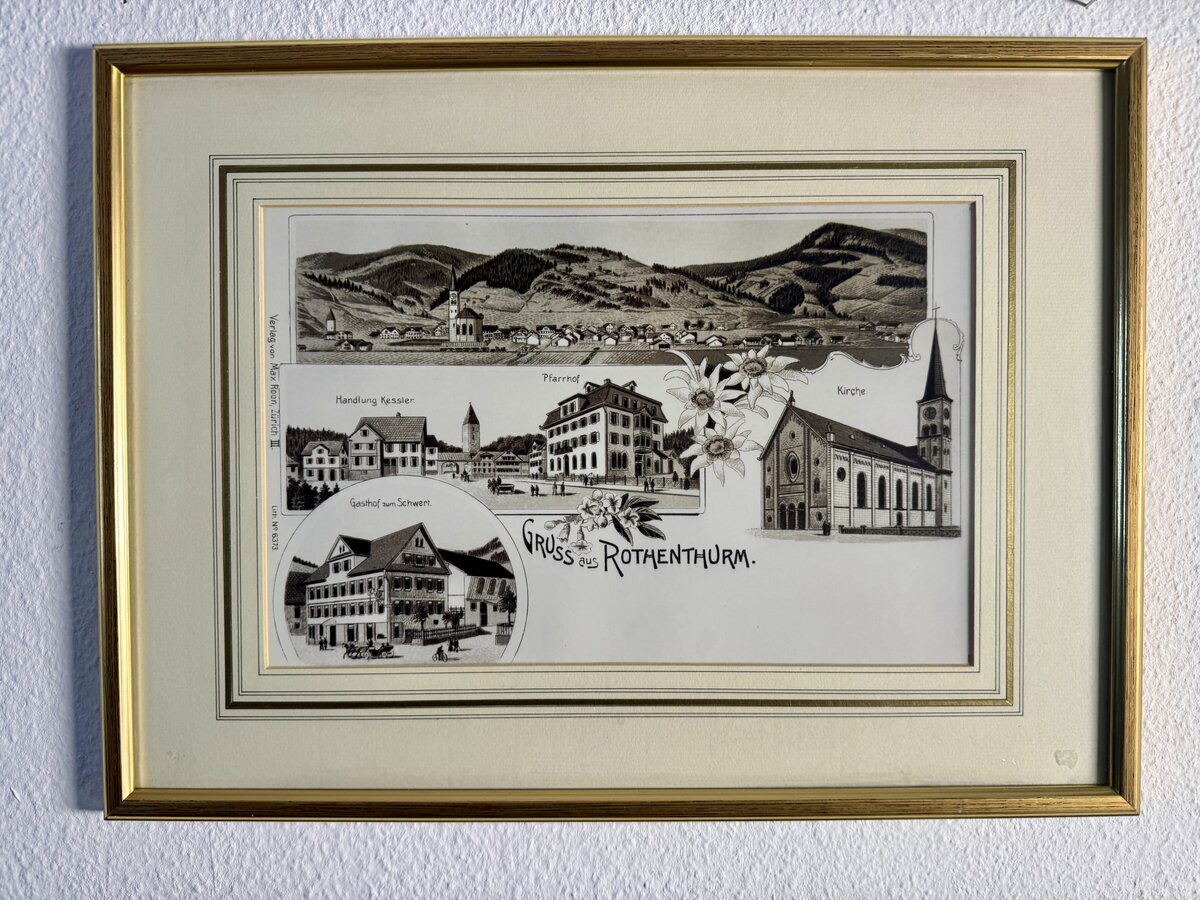 Gruss aus Rothenthurm – Lithographie-Mehrbildkarte, Verlag Max Roon Zürich, um 1900