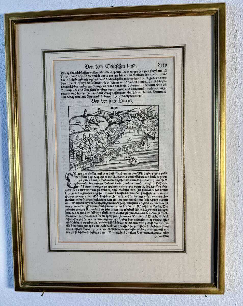 Sebastian Münster – Stadtansicht von Luzern aus der Cosmographia, Originalholzschnitt 16. Jh.