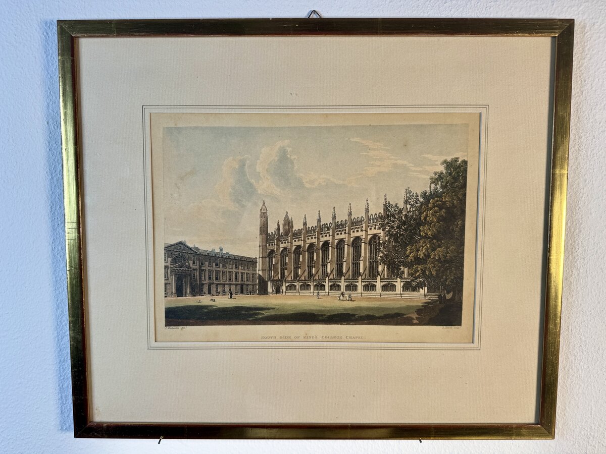 Südseite der King's College Chapel, Cambridge – kolorierter Kupferstich nach F. Mackenzie, gestochen von D. Havell