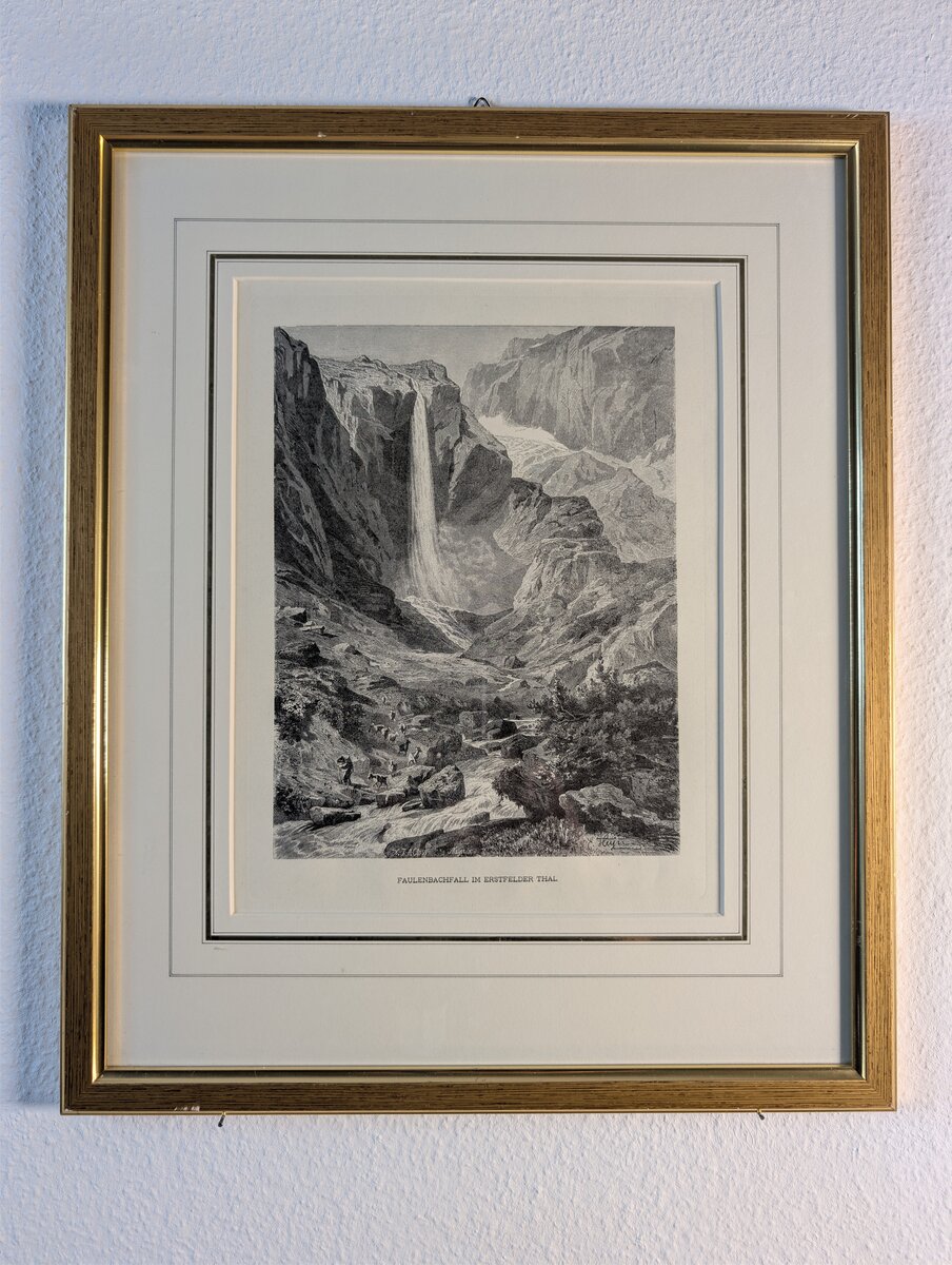 Faulenbachfall im Erstfelder Thal — Original-Holzstich einer Urner Bergwelt
