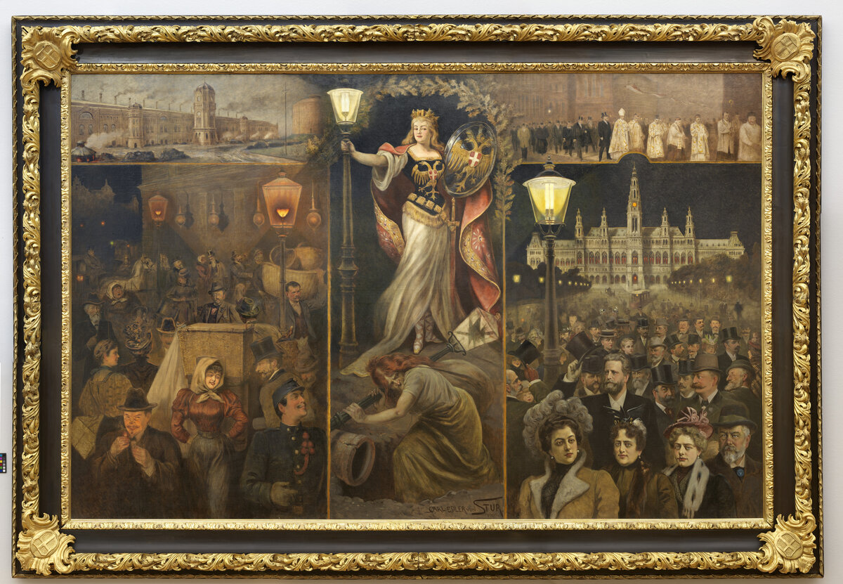 Die alte und die neue Gasbeleuchtung – Allegorie Wiens (Triptychon)