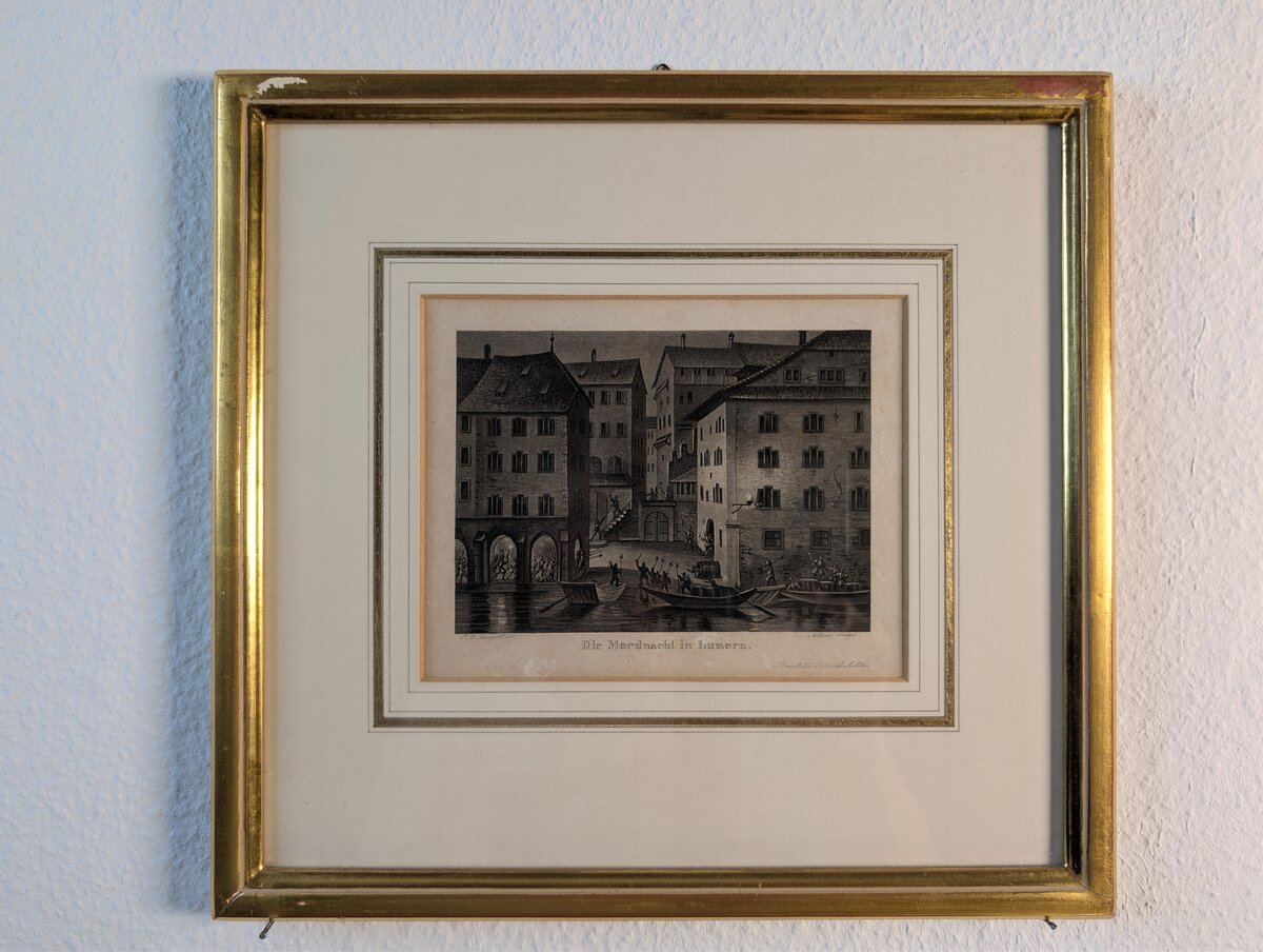 Die Mordnacht in Luzern – Historischer Stahlstich nach F. B. Marzohl