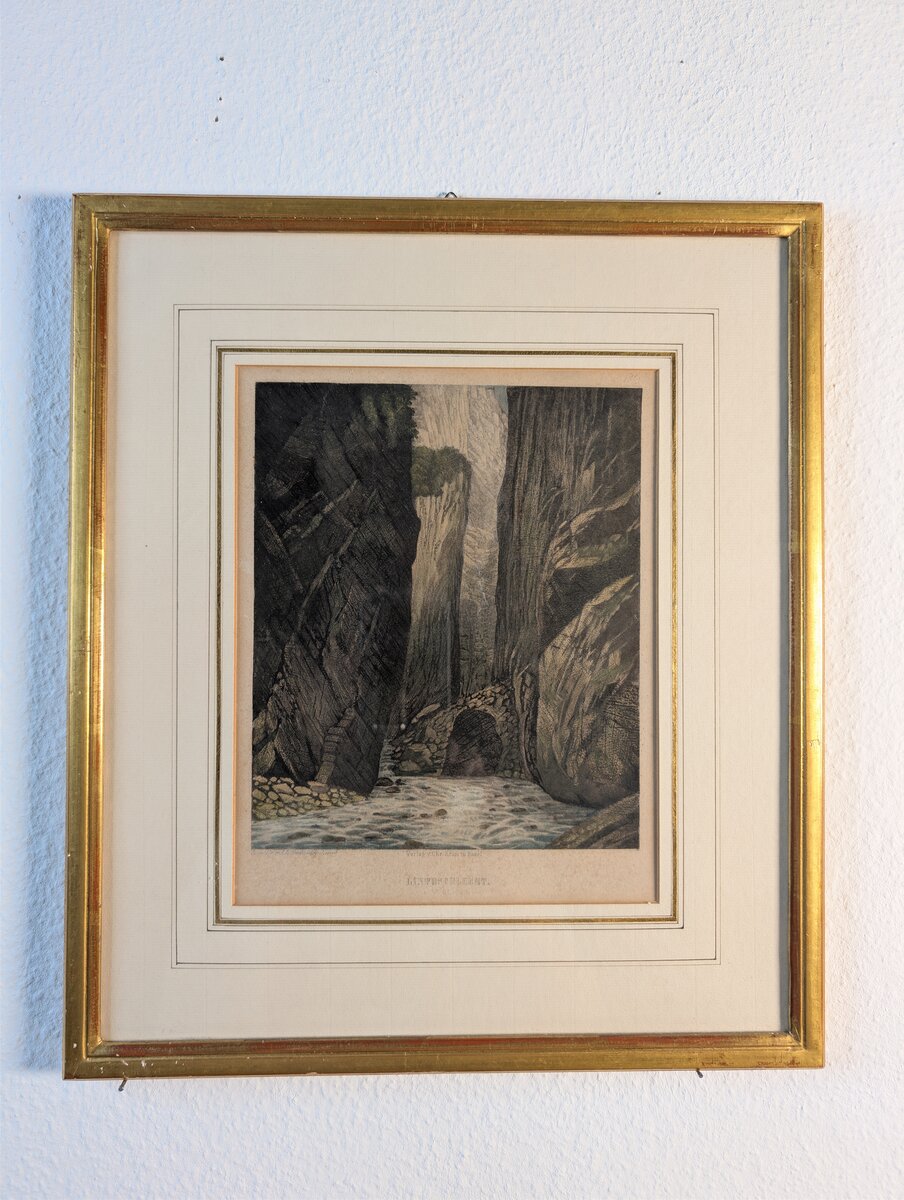 Linthschlucht, Kanton Glarus – Kolorierter Stahlstich von J. J. Rüdisühli